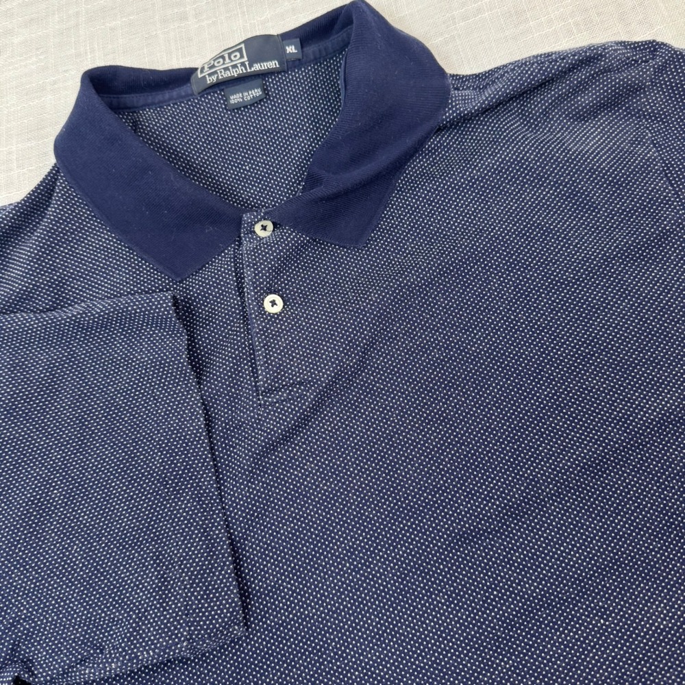 VTG Polo Ralph Lauren Birdseye Polo Shirt Men XL Navy Micro Dot Preppy Dad Golf